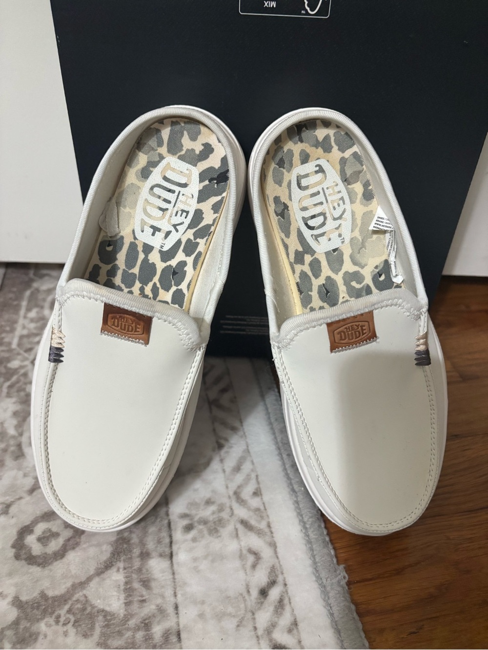Hey Dude Cream Slip-On Sandals with Leopard Insole